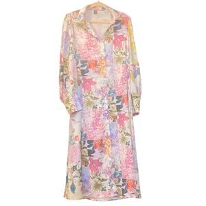 Floral Patchwork Button-Up Shirt Dress